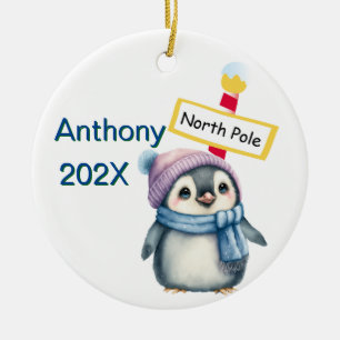 Benutzerdefinierter Nordpol-Pinguin-Weihnachten Keramik Ornament