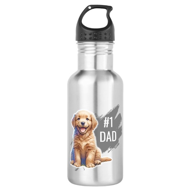 Benutzerdefinierter Nummer 1 Vater Welpenhund Edelstahlflasche (Vorderseite)