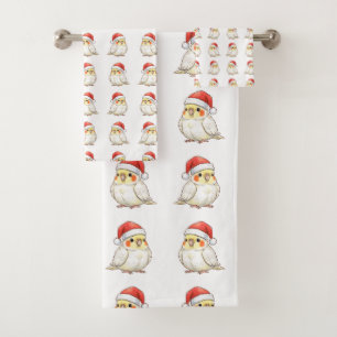 Benutzerdefinierter Nymphensittich mit Weihnachtsm Badhandtuch Set