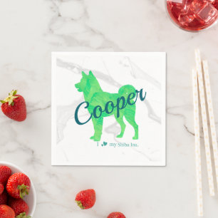 Benutzerdefinierter Pastellgrüner Shiba Inu Silhou Serviette