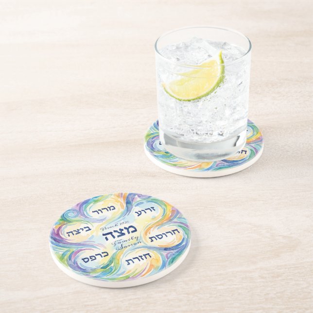 Benutzerdefinierter Pessach-Seder-Teller auf Hebrä Getränkeuntersetzer (Seite)