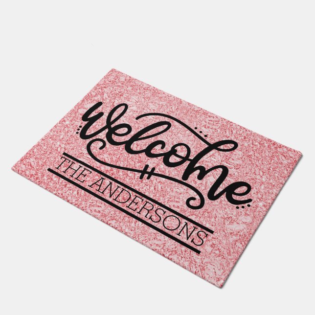 Benutzerdefinierter Pink-Rose-Empfang Fußmatte (Schrägansicht)