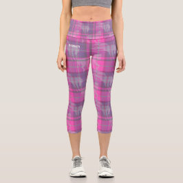Benutzerdefinierter preppy rosa lila Pferd Tartan  Capri Leggings