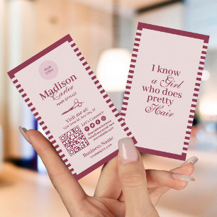 Benutzerdefinierter QR-Code für Friseur mit rosa V Visitenkarte