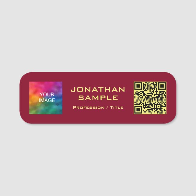 Benutzerdefinierter QR-Code Gold Text Hochladen Fo Namensschild (Vorderseite)