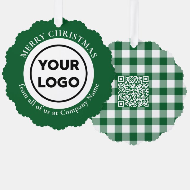 Benutzerdefinierter QR-Code Green White Gingham We Ornament Karte (Vorderseite/Rückseite)
