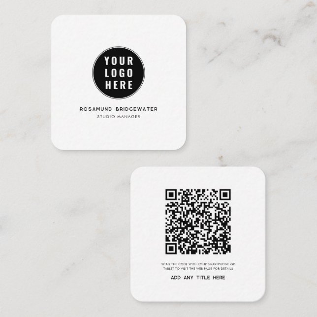 Benutzerdefinierter QR-Code Modernes Logo Minimali Quadratische Visitenkarte (Vorne/Hinten)