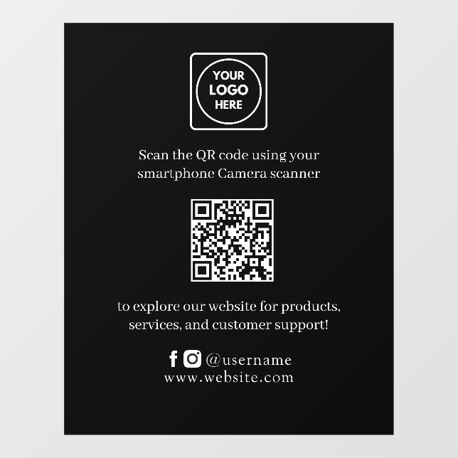 Benutzerdefinierter QR-Code | Schwarze moderne Ges Fensteraufkleber (Blatt)