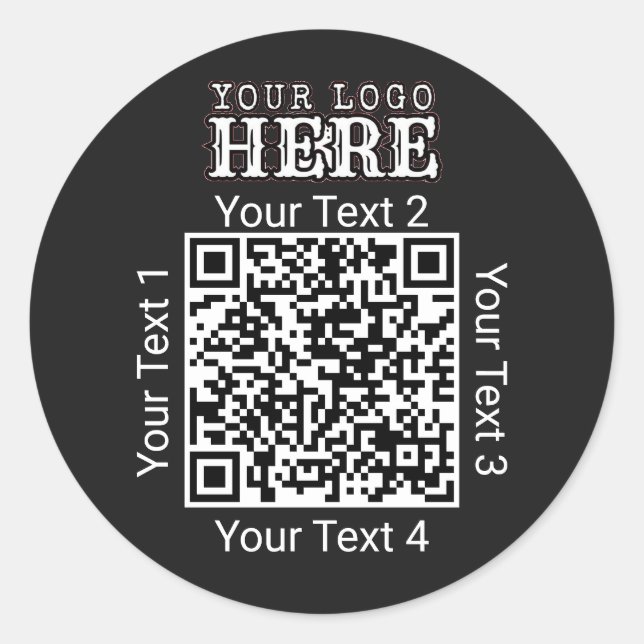 Benutzerdefinierter QR-Code Schwarzes Geschäftslog Runder Aufkleber (Vorderseite)