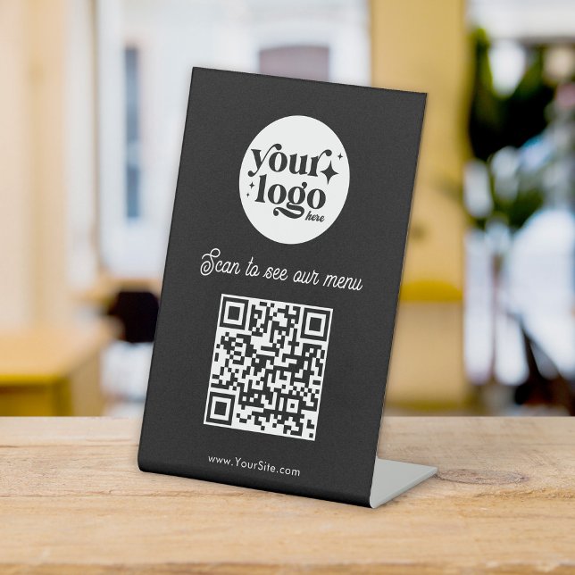 Benutzerdefinierter QR-Code Schwarzes Menü Ihr Res Sockelschild (Von Creator hochgeladen)