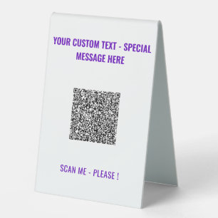 Benutzerdefinierter QR-Code und Text-Tischschild - Tischaufsteller