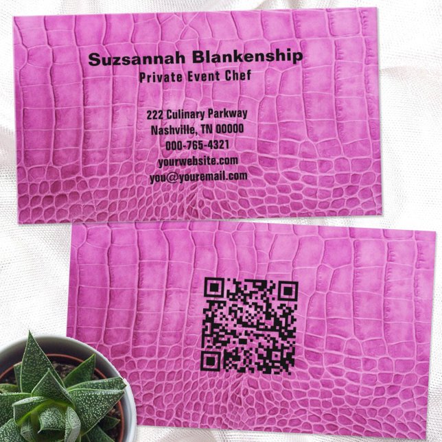 Benutzerdefinierter QR-Koch für rosa Leder Visitenkarte (Von Creator hochgeladen)