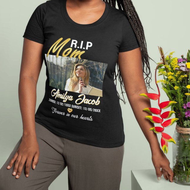 Benutzerdefinierter R.I.P-Mama-Memorial-T - Shirt  (Custom R.I.P Mom Memorial T-Shirt with Photo & Gold Foil Heart  )