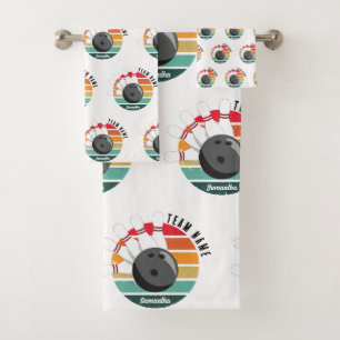 Benutzerdefinierter Retro-Bowling-Buttone Team- un Badhandtuch Set