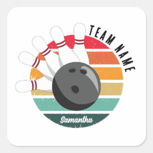 Benutzerdefinierter Retro-Bowling-Buttone Team- un Quadratischer Aufkleber