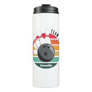 Benutzerdefinierter Retro-Bowling-Buttone Team- un Thermosbecher