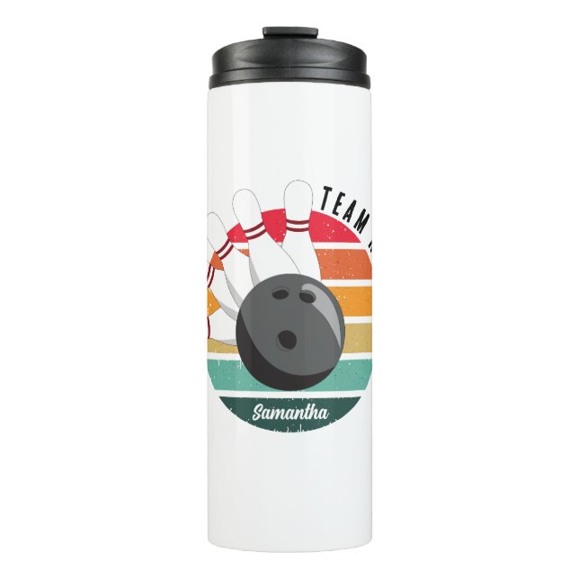 Benutzerdefinierter Retro-Bowling-Buttone Team- un Thermosbecher (Vorderseite)