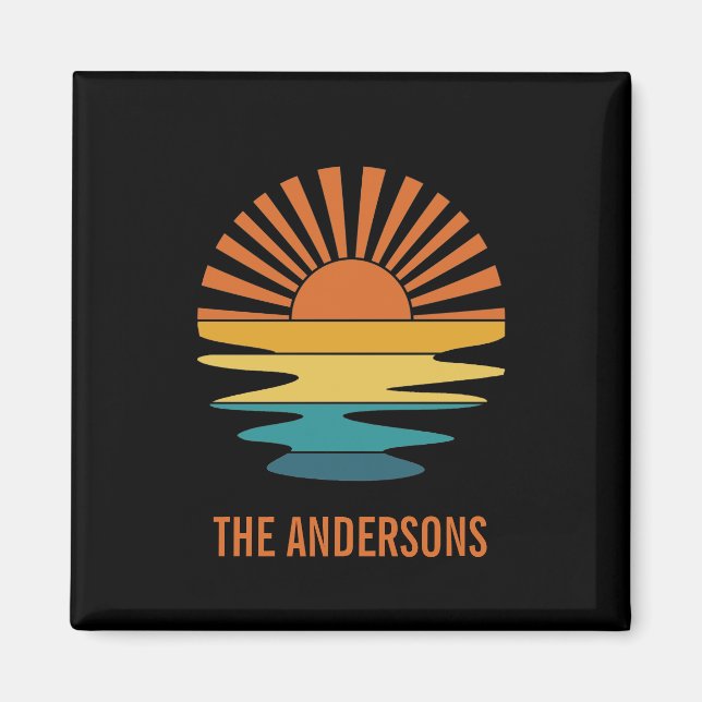 Benutzerdefinierter Retro-Sunset-Familienname SIgn Magnet (Vorne)
