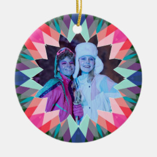 Benutzerdefinierter rosa-blauer Weihnachtsstern-Fo Keramik Ornament