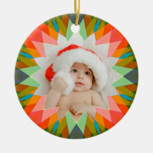 Benutzerdefinierter rosa grüner Weihnachtsstern-Fo Keramik Ornament
