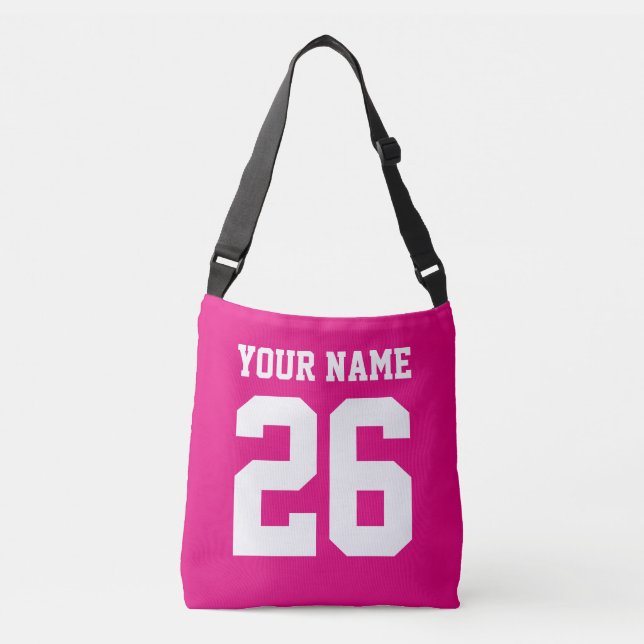 Benutzerdefinierter rosa Jersey-Nummer Kreuzsack Tragetaschen Mit Langen Trägern (Vorderseite)