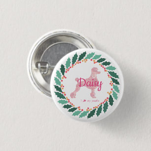 Benutzerdefinierter rosa Pudel-Silhouette-Weihnach Button
