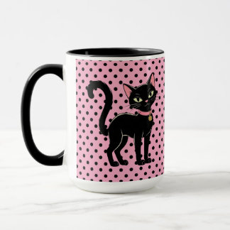 Benutzerdefinierter Rosa Retro Schwarzer Katzenbec Tasse