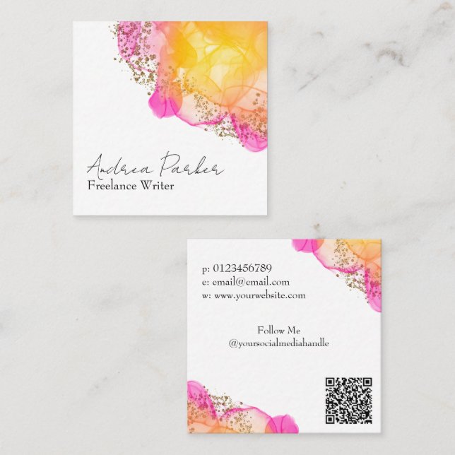 Benutzerdefinierter rosa Tinte Einfache moderne QR Quadratische Visitenkarte (Vorne/Hinten)