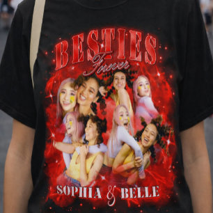 Benutzerdefinierter roter Retro-Bootleg-Besties-90 T-Shirt