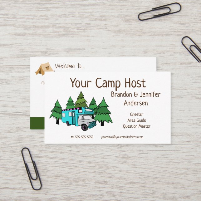 Benutzerdefinierter RV-Camp-Host| Camping Business Visitenkarte (Vorderseite/Rückseite Beispiel)