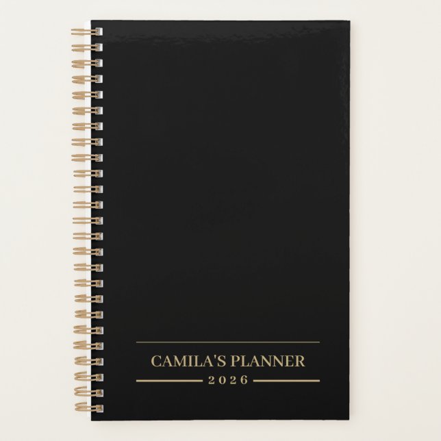 Benutzerdefinierter Samt-Schwarz-Minimal-Kalender Planer (Vorderseite)