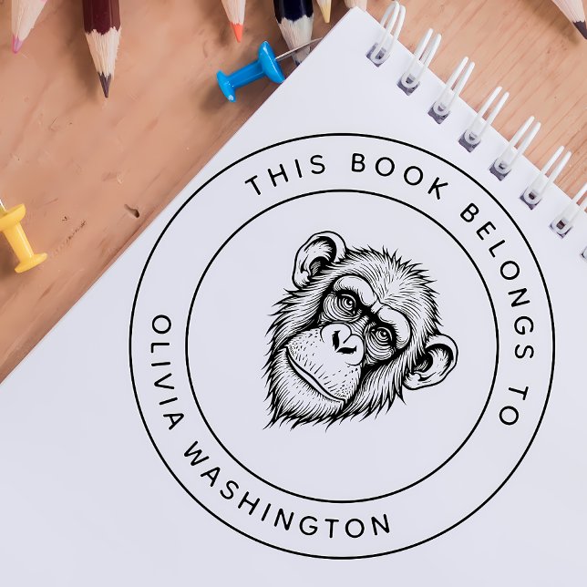 Benutzerdefinierter Schimpanse Dieses Buch gehört  Permastempel (Von Creator hochgeladen)