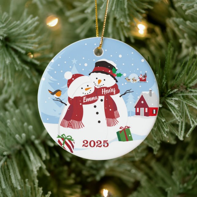 Benutzerdefinierter Schneemann-Weihnachtsschmuck f Keramik Ornament (Baum)