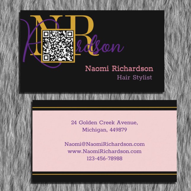 Benutzerdefinierter Schwarz-, Gold-, Rosa- und QR- Visitenkarte (Von Creator hochgeladen)