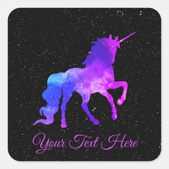 Benutzerdefinierter Schwarz/Lila Galaxie Einhornbe Quadratischer Aufkleber (Vorderseite)
