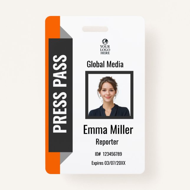 Benutzerdefinierter Schwarz/Orange-Medienpass | Ab Ausweis (Vorderseite)