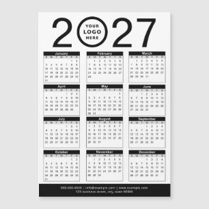 Benutzerdefinierter Schwarz-Weiß-Kalender 2027 & F Magnetkarte