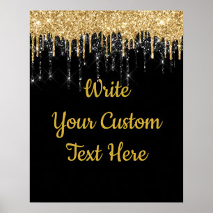 Benutzerdefinierter schwarzer Gold-Glitter-Geburts Poster