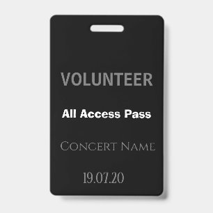 Benutzerdefinierter schwarzer Volunteer All Access Ausweis