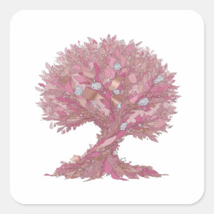 Benutzerdefinierter Silber-PINK DIAMANT-BAUM Craft Quadratischer Aufkleber