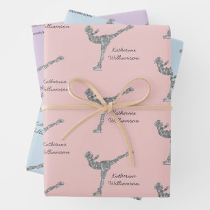 Benutzerdefinierter Skaten-Ice-Skaten-Silberschimm Geschenkpapier Set