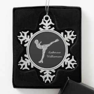 Benutzerdefinierter Skaten-Ice-Skaten-Silberschimm Schneeflocken Zinn-Ornament