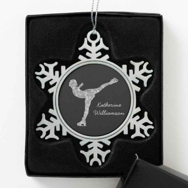 Benutzerdefinierter Skaten-Ice-Skaten-Silberschimm Schneeflocken Zinn-Ornament (Box)