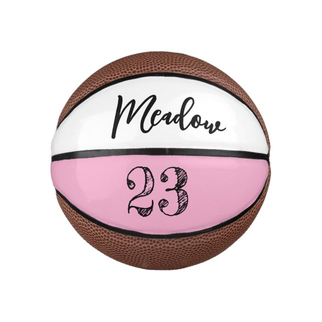 Benutzerdefinierter Skriptname Nummer Schwarz Weiß Mini Basketball (Vorderseite)