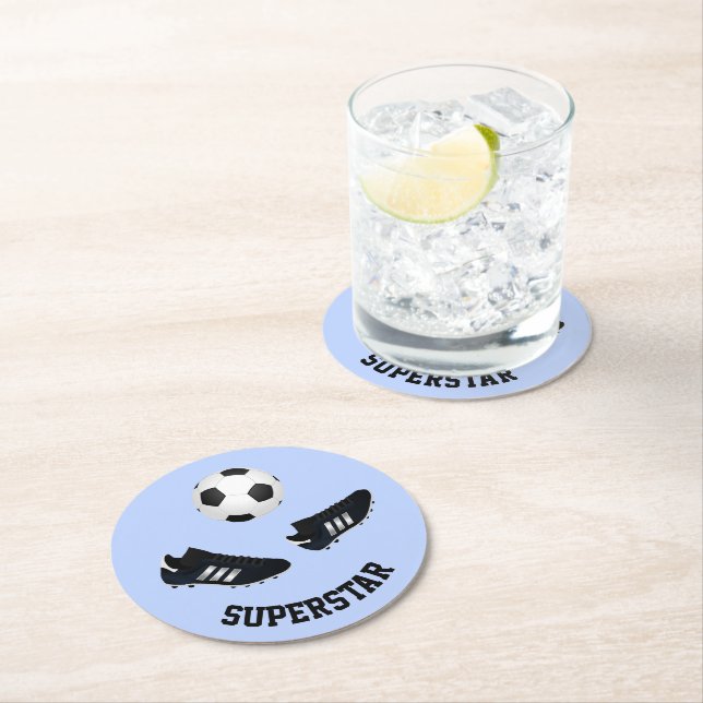 Benutzerdefinierter Soccer-Untersetzer mit blauem  Runder Pappuntersetzer (Vor Ort)