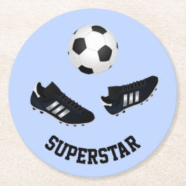 Benutzerdefinierter Soccer-Untersetzer mit blauem  Runder Pappuntersetzer