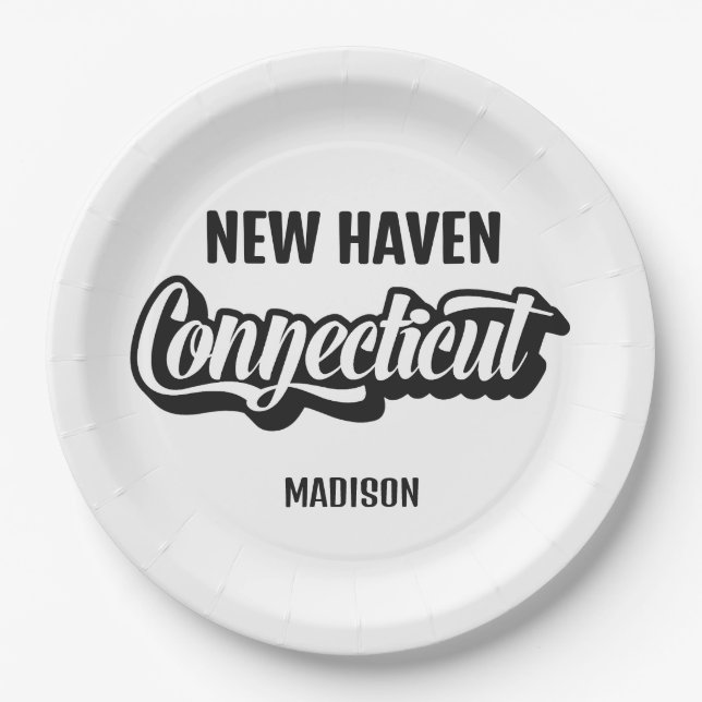 Benutzerdefinierter Standort & Name Connecticut Pappteller (Vorderseite)