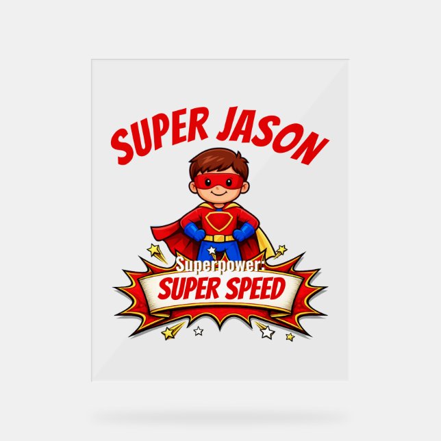 Benutzerdefinierter Superheldenname für Kinder Acrylschild (Vorderseite)