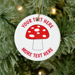 Benutzerdefinierter süßer roter Pilz-Weihnachtsbau Keramik Ornament
