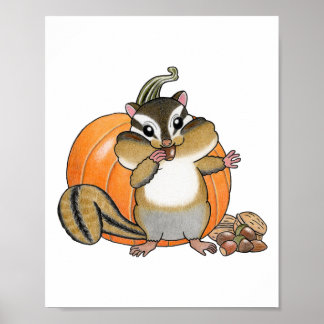 Benutzerdefinierter süßer Streifenhörnchen-Kürbis- Poster